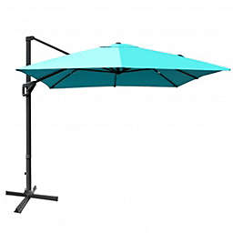 Costway 10x13ft Rectangular Cantilever Umbrella with 360° Rotation Function-Turquoise