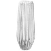 Urban Trends Collection Ceramic Round Vase with Embossed Black Edges Spike Design Body and Tapered Bottom Base LG Gloss Finish White