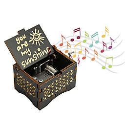 Essen Vintage Wooden Music Box Hand Cranked Engraved Small Musical Case Gift Play You are My Sunshine Melody for Birthday Christmas Valentines Day