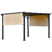Outsunny 12&#39; x 10&#39; Outdoor Patio Gazebo Pergola with Retractable Canopy Roof, Steel Frame with Stakes, & Unique Design