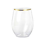 Smarty Had A Party 16 oz. Clear with Gold Elegant Stemless Plastic Wine Glasses (64 Glasses)