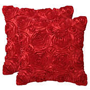 PiccoCasa Set of 2 3D Flowers Throw Pillow Cover, Romantic Decorative Satin Cushion Cover, Stereo Roses Pillow Cover for Bed Sofa Couch 16" X 16" Red 2 Pieces