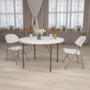 Emma + Oliver 4-Foot Round Granite White Plastic Folding Table - Banquet / Event Folding Table