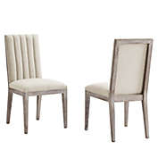 Saltoro Sherpi Maisonette French Vintage Tufted Fabric Dining Side Chairs Set of 2, Beige