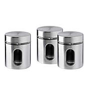 WHOLE HOUSEWARES   Brushed Stainless Steel and Glass Canister with Window   Set of 3   5"H