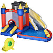 Halifax North America 6-in-1 Inflatable Water Slide, Kids Castle Bounce House Includes Slide, Trampoline. Basket, Pool, Water Gun, Climbing Wall with Carry Bag, Repair Patches, Basketball, 680W Air Blower