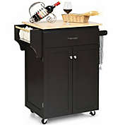Gymax Rolling Kitchen Island Utility Kitchen Cart Storage Cabinet Brown/White