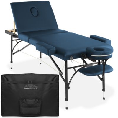 Saloniture Professional Portable Lightweight Tri-Fold Massage Table with Aluminum Legs - Includes Headrest, Face Cradle, Armrests and Carrying Case