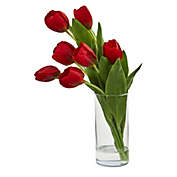 Nearly Natural Tulip Artificial Arrangement in Cylinder Vase