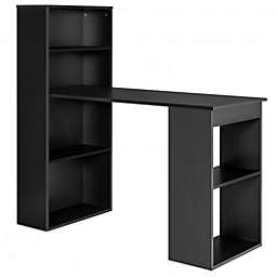 Costway Computer Desk Writing Workstation Office with 6-Tier Storage Shelves-Black