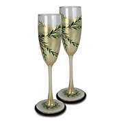 Crafted Creations Set of 2 Gold Christmas Garland Hand Painted Champagne Drinking Glasses Glasses 8.75"