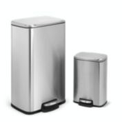 MEGACASA 8 Gal./30 Liter and 1.3 Gal./5 Liter  Rectangular Stainless Steel Step-on Trash Can Set for Kitchen and Bathroom