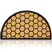 Juvale Half Round Natural Coir Nonslip Welcome Door Mat, Honeycomb Pattern (17 x 30 in)