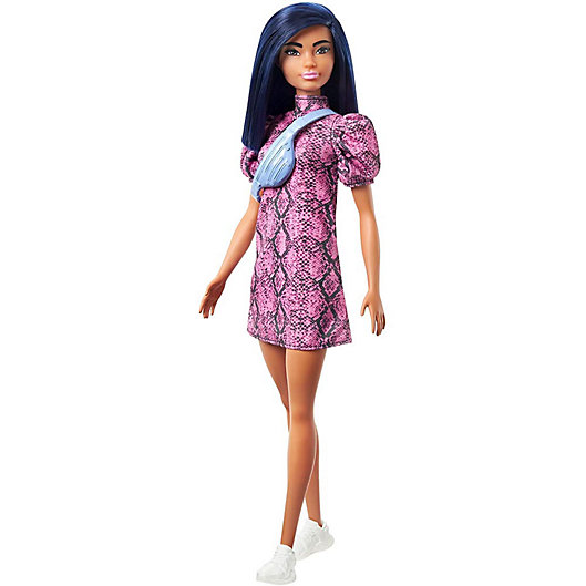 Alternate image 1 for Barbie Fashionistas Doll with Blue Hair Wearing Pink & Black Dress