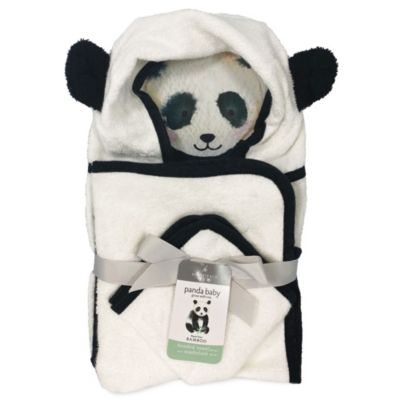 Panda Baby viscose from Bamboo Hooded Bath Towel Set, 2pc Set - White-Black