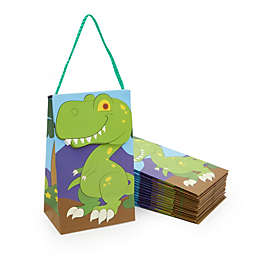 Blue Panda T-Rex Dinosaur Party Favor Bags with Handle for Dino Birthday Treat (15 Pack)