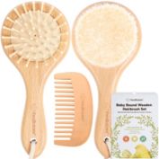 KeaBabies Baby Hair Brush, Natural Wooden Cradle Cap Brush with Soft Goat Bristle, Perfect Baby Hair Brush Set (Round, Walnut)