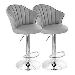 Elama 2 Piece Shell Back Faux Leather Adjustable Bar Stool in Dark Gray with Chrome Base
