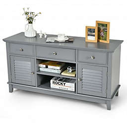 Costway TV Stand Media Console with Drawers Cabinets-Gray