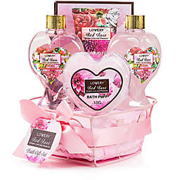 Lovery Home Spa Gift Basket - Red Rose Scent in Heart shaped wire basket