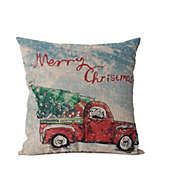 Merry Christmas Pillow with Red Truck and Tree 16 x 16 Inch New