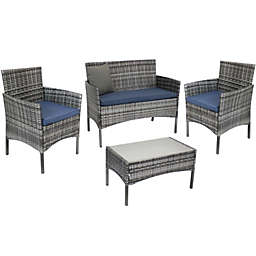 Sunnydaze Outdoor Dunmore Patio Conversation Furniture Set with Loveseat, Chairs, and Table - Gray and Navy - 4pc