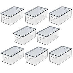 mDesign Plastic Storage Bin Box Container, Lid and Handles, 8 Pack, Clear/Gray