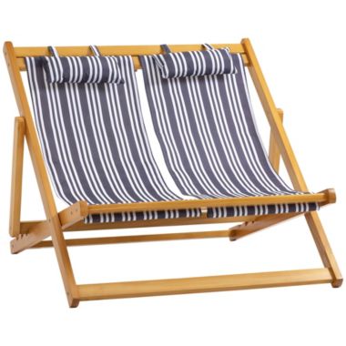 Outsunny 2-Person Double Patio Chaise Lounge Chair, Reclining Lounger, Folding Beach Chair with Adjustable Backrest for Deck, Beach and Poolside, Mixed Color. View a larger version of this product image.