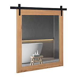 HOMCOM Industrial Style Square Bathroom Wall Mirror, Rustic Mirror, Barn Door Style Make Up Home Decoration, Wood