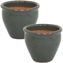 Sunnydaze Chalet Ceramic Indoor/Outdoor Planter - Gray - 9-Inch - Set of 2