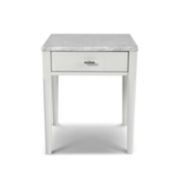 The Bianco Collection Alto 18" Square Italian Carrara White Marble Side Table with White Legs
