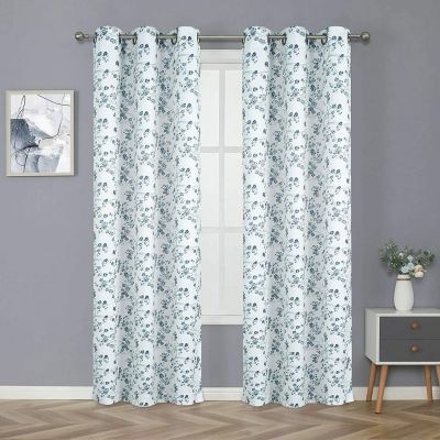 Kate Aurora 2 Pack Shabby Chic Grommet Top Floral Cherry Blossom Curtain Panels - 52 in. W x 84 in. L, Blue/Gray