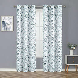 Kate Aurora 2 Pack Shabby Chic Grommet Top Floral Cherry Blossom Curtain Panels - 52 in. W x 84 in. L, Blue/Gray