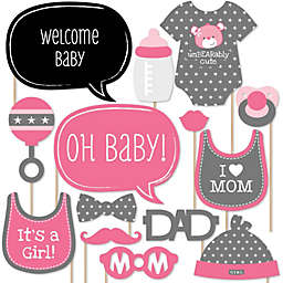 Big Dot of Happiness Baby Girl - Baby Shower Photo Booth Props Kit - 20 Count