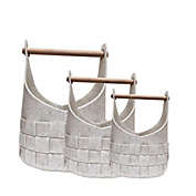 Jessar - Set of 3 Braided Felt Storage Baskets with Wood Handles, White