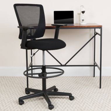Emma + Oliver Ergonomic Mid-Back Mesh Drafting Chair with Adjustable Foot Ring and Arms. View a larger version of this product image.