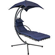 Sunnydaze Floating Chaise Lounge Chair with Umbrella - Navy Blue