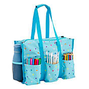 Juvale Zip Top Utility Tote Bag with Pockets and Compartments for Teachers, Nurses. Travel (Light Blue, Polka Dots, 14.5 x 10.5 x 6 In)
