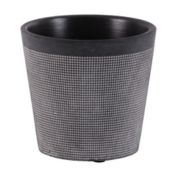 Urban Trends Collection Cement Round Pot with Lattice Square Design Body and Tapered Bottom, Washed Concrete Finish, Black