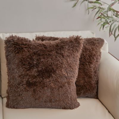 Cheer Collection Set of 2 Shaggy Long Hair Throw Pillows   Super Soft and Plush Faux Fur Accent Pillows - 18 x 18 inches