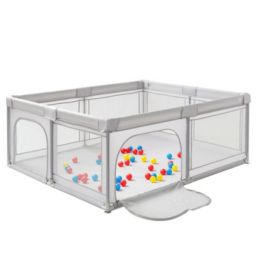 Slickblue Large Baby Playpen Safety Kids Activity Center with 50 Ocean Balls-Gray