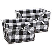 Contemporary Home Living Set of 2 Black, White, and Vintage Gray Medium Chicken Wire Checkered Liner Baskets, 11"