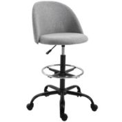 Vinsetto Ergonomic Rolling Drafting Chair for Standing Desk, Linen Office Stool with Adjustable Foot Ring and Steel Base