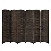Costway 6.5Ft 6-Panel Weave Folding Fiber Room Divider Screen-Brown