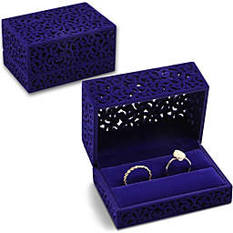 Sparkle and Bash Double Ring Box for Wedding Ceremony Ring Bearer (Blue, Velvet)