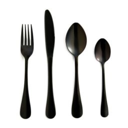 Safdie & Co - Stainless Steel Flatware/Cutlery Set, 16 Pieces, Dishwasher Safe, Onyx Black