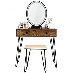 Costway Industrial Makeup Dressing Table with 3 Lighting Modes-Tan
