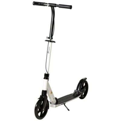 Soozier Folding Kick Scooter for Ages 12 Years and Up, with One-Kick Open Mechanism, Dual Brakes System, Push Scooter for Adult with Height Adjustable Handlebar, Big Wheels, Shock Absorber, White
