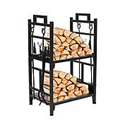 Inq Boutique Outdoor Log Rack Firewood Storage Rack Outdoor, 2 Tier Outdoor Firewood Racks