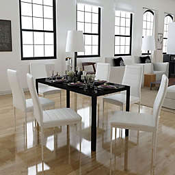 vidaXL Seven Piece Dining Table and Chair Set Black and White